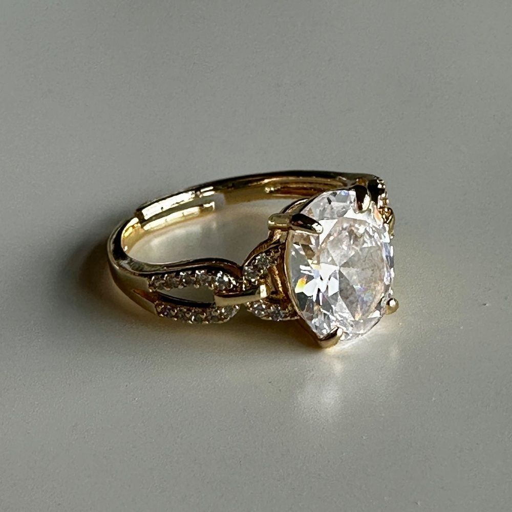 NWB Adjustable Gold Plated Oval CZ Statement Ring w/ Pave Accent Loop Band - Picture 11 of 16